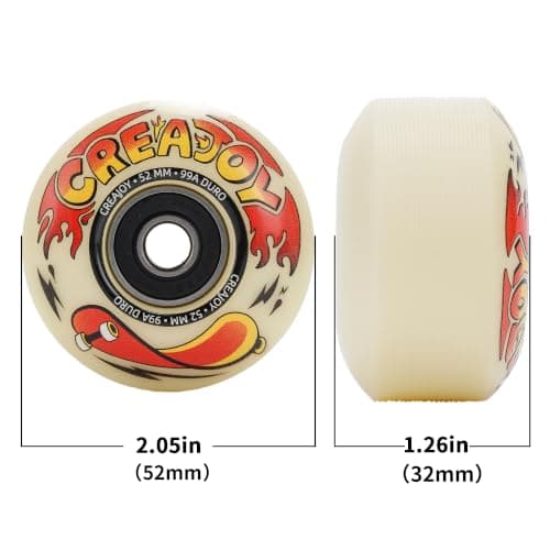 Skateboard Wheels 52mm 99A with Bearings, Set of 4 (Pale Millet Yellow)