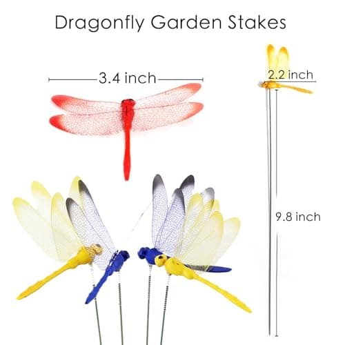 Eiarrnp 3D Decorative Dragonfly Garden Stakes Dragonflies Garden Decorations for Yard Patio Lawn Plant Flower Pot Decor, 12 Pcs — view 2