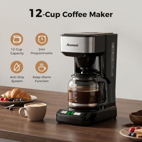 Aromvel 12 Cup Programmable Coffee Maker, 24-Hour Delay Brew, Drip Coffee