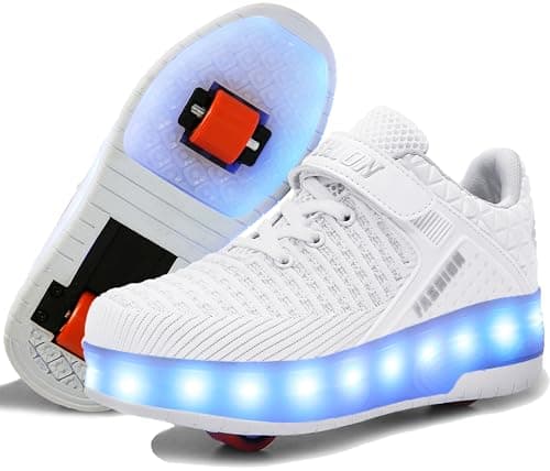 Ufatansy Roller Shoes Girls Sneakers Boys Roller Skate Shoes Kids Skateboarding Shoes USB Charging Light Up Fashion Wheels Roller Skates?3 Little Kid? White