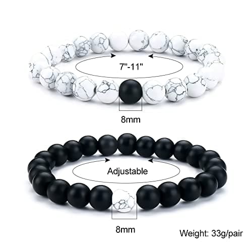 SUMMER LOVE Best Friend Bracelets Couples Bracelets for 2 Matching Yin Yang His and Her Lover Bracelet Jewelry for Bff Friendship Relationship Boyfriend Girlfriend Valentines Gift (Black White Bead) — view 4