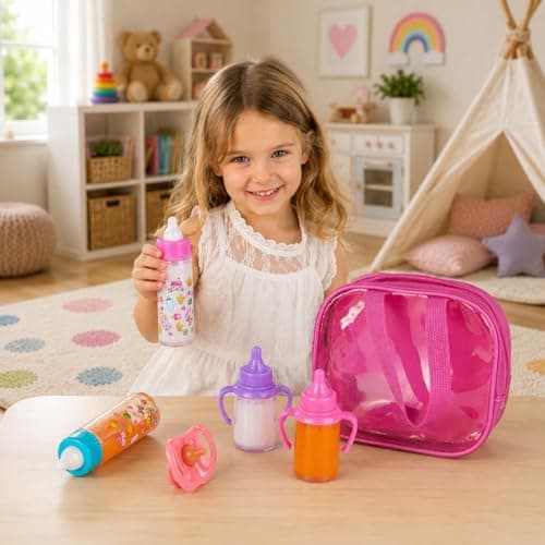 fash n kolor®, My Sweet Baby Disappearing Doll Feeding Set | Baby Care 6 Piece Doll Playset for Toy Stroller | 2 Milk & Juice Bottles with 2 Toy Pacifier for Baby Doll — view 7