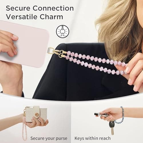POSADINA Natural Stone Phone Charm, Beaded Healing Phone Wrist Strap, Handmade Cellphone Chain Lanyard with Tether Tab — view 5