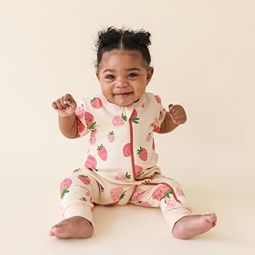 Parade Organic Signature Print '2-Way' Zip Romper - Short Sleeve Strawberries 12-18 Months