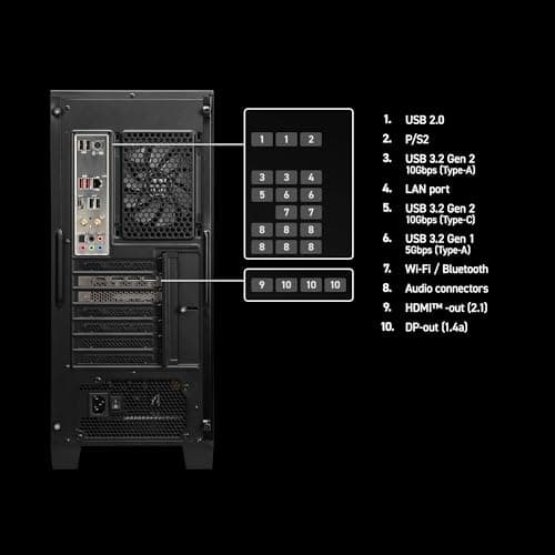 msi Codex R2 Gaming Desktop PC | NVIDIA GeForce RTX 5070 12GB | Intel Core i5-14400F | 32GB DDR5 RAM | 1TB NVMe SSD | Air Cooling | Wi-Fi 6E | Windows 11 Home | VR Ready | D14NVP5-613US — view 5