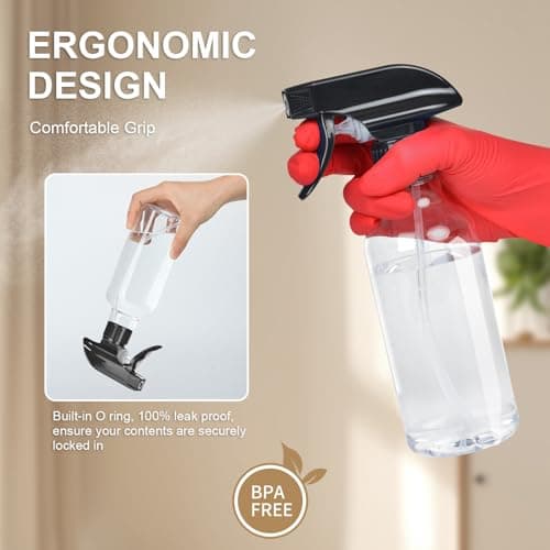 Uineko Spray Bottles 2-Pack, 10 Oz, Mist & Stream, Heavy Duty Spraying Empty Water Sprayer Bottle, BPA Free Plastic Refillable Containers for Cleaning Solutions, Plants, Hair, Essential Oils (Clear) — view 2