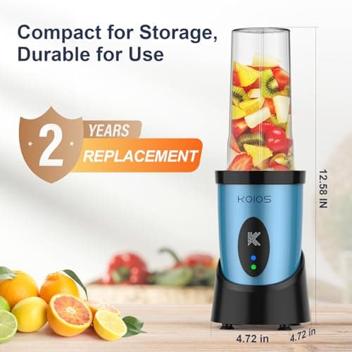 KOIOS Smoothie Blender, 900W Personal Blender for Shakes and Smoothies for Kitchen with 2 Portable Cups 22oz, Single Serve Smoothies Maker Mixer for Juices, Nutritious Recipe, Sky Blue — view 4