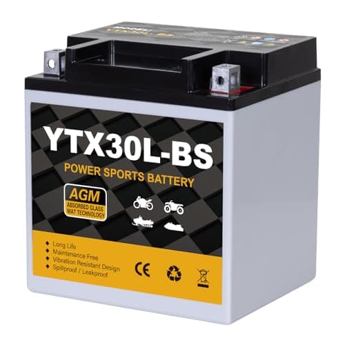 Daakmax YTX30L-BS Motorcycle Battery 12V 30Ah 400CCA, Maintenance Free Sealed AGM Powersport Battery, Replacement for ATV UTV Harley, YTX30L-BS / ETX30LA / YIX30L