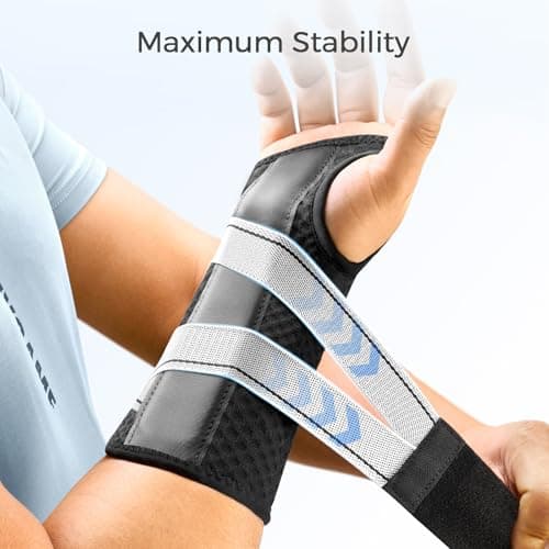 FREETOO Carpal Tunnel Wrist Brace Pro, Single-Pull Wrist Support for Sleeping with S Shape Splint, Lightweight Hand Brace for Women Men, Tendonitis, Arthritis Pain Relief, Black/Light Gray(Right,S/M) — view 2