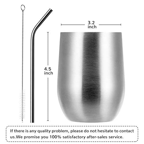 MEWAY Stemless 12oz Wine Tumbler Glasses with Lid -Insulated Double Wall Vacuum Stainless Steel Travel Tumbler with Straw,Gift for Woman Under 10 Dollars (Silver,1) — view 3