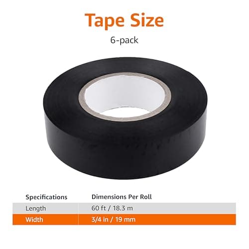 Amazon Basics Electrical Adhesive Tape, Insulating with Strong Adhesive, for Home DIY, Repairs, Electrical, Automotive and Equipment, 3/4" x 60', Black, 6-Pack — view 3