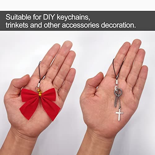 Qancekoo 100pcs Cell Phone Split Ring Strap Detachable Phone Ring Strap Phone Charm Cords DIY Lanyard Decorations for Hanging Charms USB Drive Keychain - Black — view 5