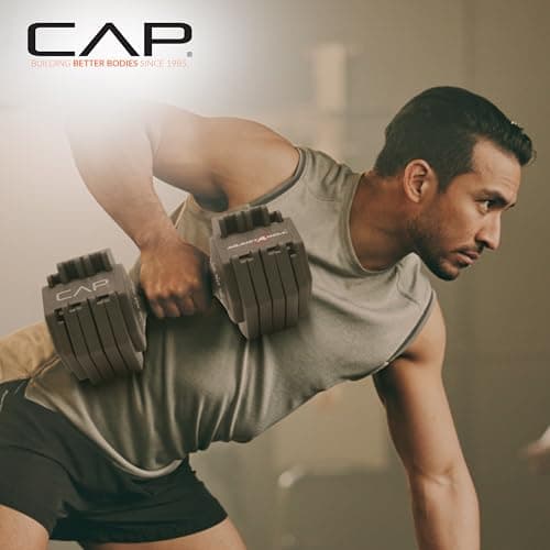 CAP ADJUSTABELL Adjustable Dumbbell Set, Premium Quick Select Adjustable Weights for Home Gym Strength Training, Hex, 55 LB Pair, Black Grip Handle — view 4