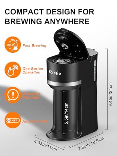 Karosie Single Serve Coffee Maker for Coffee Pods and Grounds, Fast Brew, 6-12 oz Brew Sizes Single Cup Coffee Maker Fits 5.5" Mugs, One-Button Small Coffee Maker, Descaling Reminder,Black,9.25 Inches — view 5
