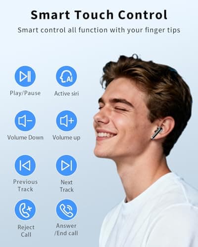 Wireless Earbuds, Bluetooth 5.4 Headphones with 50H Playback, Deep Bass Stereo Ear Buds Clear Calls with LED Power Display, Wireless Headphones with Noise Cancelling Mic for Phone/Laptop, Carbon black — view 5