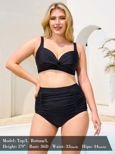 RELLECIGA Women's Black High Waisted Ruched Bikini Bottom Size X-Large — view 4