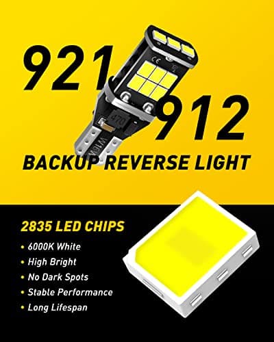 AUXITO 912 921 LED Bulb for Backup Light Reverse Lights High Power 2835 15-SMD Chipsets Error Free T15 906 922 W16W Bulbs, 6000K White, Exterior Light Bulbs (Upgraded, Pack of 2)