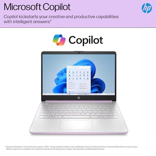 HP 14 Laptop Student Business 2025 Flagship Computer, AI Copilot, 4-Core 13th Gen Intel CPU, 16GB RAM 628GB Storage (128GB UFS+500GB Ext) 1-Yr Office 365 Long Battery HubxcelAccessory Win 11S Lavender — view 4