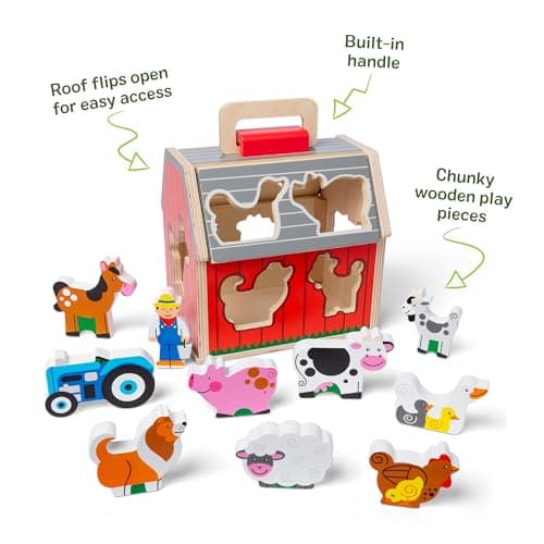 Melissa & Doug Take-Along Wooden Toy Barn, 11-Pc Portable Toddler Playset with Farm Animals & Pop-Up Roof, Preschool Learning Toys for Girls & Boys 2+ — view 2