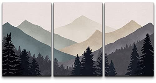 wall26 Canvas Print Wall Art Set Blue Gray Duotone Mountain Forest Abstract Nature Illustrations Modern Art Nordic Decorative Wilderness Zen Minimal Boho for Living Room, Bedroom, Office - 16"x24"x3