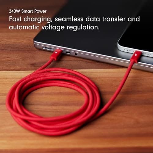 Beats 240W USB-C to USB-C Braided Cable, Fast Charging, Durable/Tangle Free, Compatible with Apple and Android Devices (3 m/10 ft) – Rapid Red — view 2
