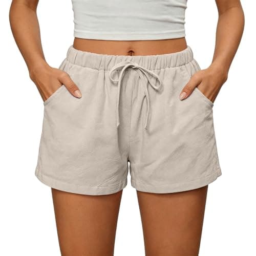 Beach Shorts for Women Vacation High Waisted Shorts Drawstring Short Pants Summer Comfy Travel Pants with Pockets Khaki — view 5