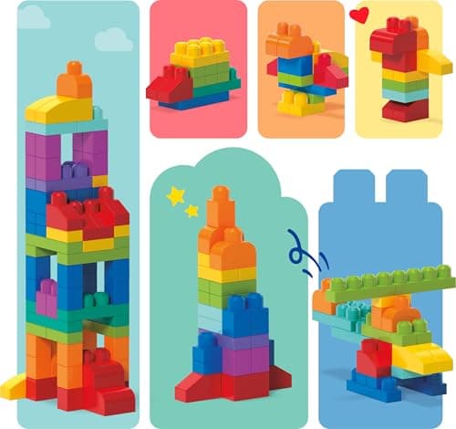 MEGA BLOKS First Builders Toddler Blocks Toys Set, Big Building Bag with 80 Pieces and Storage, Blue, Ages 1+ Years — view 4