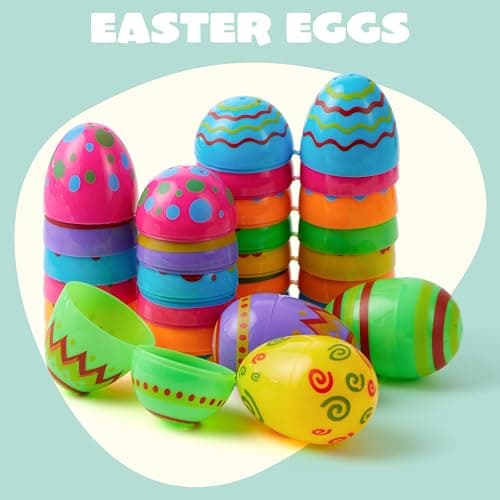 JOYIN Toy 18 PCs Plastic Printed Bright Easter Eggs, Over 3.15'' Tall Fillable Empty Eggs Bulks for Easter Hunt, Basket Stuffers Fillers, Classroom Prize Supplies, Filling Treats and Party Favor