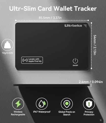 Ultrbeka Ultra-Thin Wallet Tracker Card, Rechargeable 0.094in IP68 Waterproof Bluetooth Tracker for Wallets, Passport, Work with Apple Find My, Card Locator [Apple MFi Certified] iOS Only — view 2
