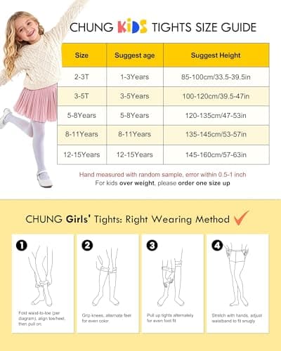 CHUNG Girls Footed Tights Light Weight Stretchy 60D Multi Candy Color Stage Play Costumes 2-12Y, Black, 5-8 Years — view 5