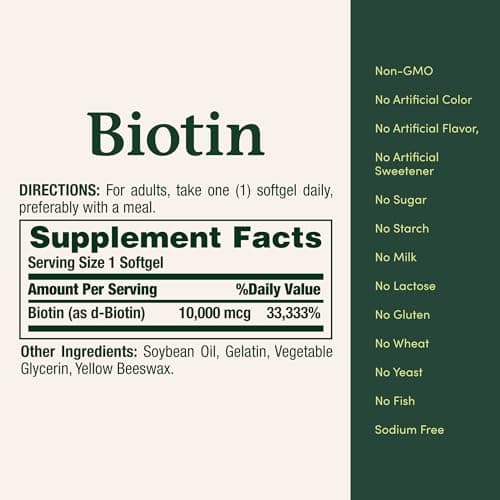Nature's Bounty Biotin Hair Skin and Nails Vitamins, Supports Healthy Hair, Skin and Nails, 10,000 mcg, 120 Softgels (Pack of 1) — view 4