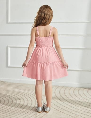 Arshiner Girls Spaghetti Strap Dress Pink Toddler Dress Summer Dresses Kids Beach Casual Sundresses Size 5 — view 6