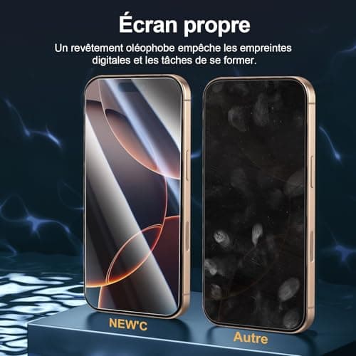 NEW'C 3 Pack Designed for iPhone 16 Pro, iPhone 17, 17 Pro Screen Protector (6.3 inches), Enhanced Tempered Glass Protection with easy installation tool included, Case Friendly — view 4