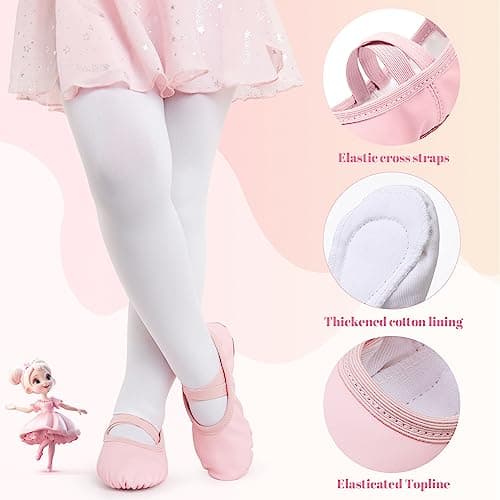 Gorchnc Ballet Shoes for Girls Toddlers Leather Dance Shoes Full Cowhide Sole Ballet Flats Ballet Slippers with Elastic Crossbands Pink — view 3