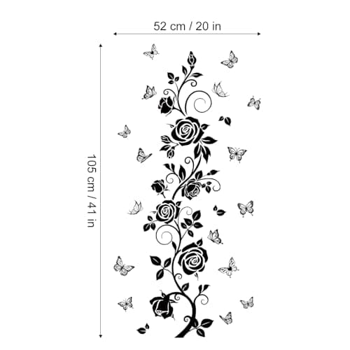 FUFUQUARE Flower Vine Decals Flying Butterfly Black Floral Wall Stickers Removable Wall Art Decor for Living Room Bedroom — view 5