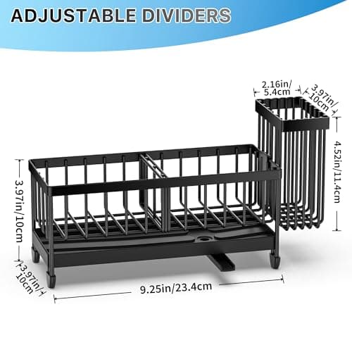 Cisily Sponge Holder for Kitchen Sink, Sink Caddy Organizer with High Brush Holder, Kitchen Countertop Organizers and Storage Essentials, Rustproof 304 Stainless Steel (Black, 9.25″) — view 4