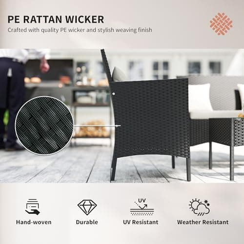 Outsunny 4-Piece Patio Furniture Set, Outdoor Conversation Set with Washable Cushions, Tempered Glass Tabletop, PE Rattan Wicker Chairs & Sofa for Porch, Lawn, Porch, Pool — view 3