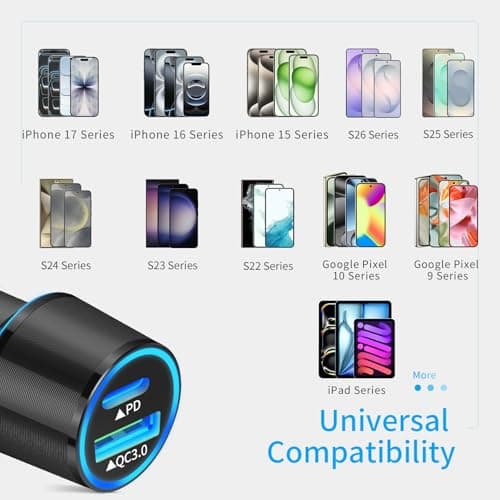 67.5W Car Charger USB C Super Fast Charging, 45W USBC & QC3.0 Port Plug for iPhone 17 Pro Max/Air/16/15/iPad, Samsung S26/S25 Android Cell Phone, Dual 12V Cigarette Lighter Adapter+ 3.3ft Type C Cable — view 3
