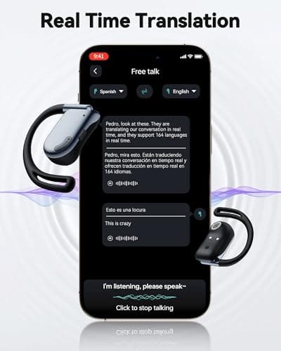 Translation Earbuds Real Time 164 Languages AI Translator Ear Buds 90H Playtime Bluetooth Translating Earbuds with LED Display AI Headphones Audifonos Traductores for Travel Business Learning Black — view 3