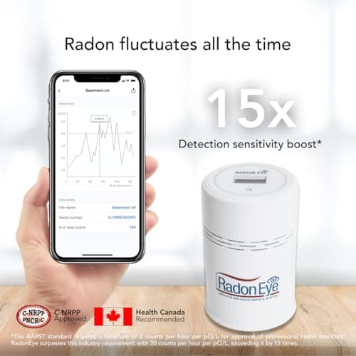 Ecosense RD200 RadonEye, Home Radon Detector, Fast & Accurate Real-Time Monitoring, OLED Display, Easy Setup with Free App, Bluetooth — view 3
