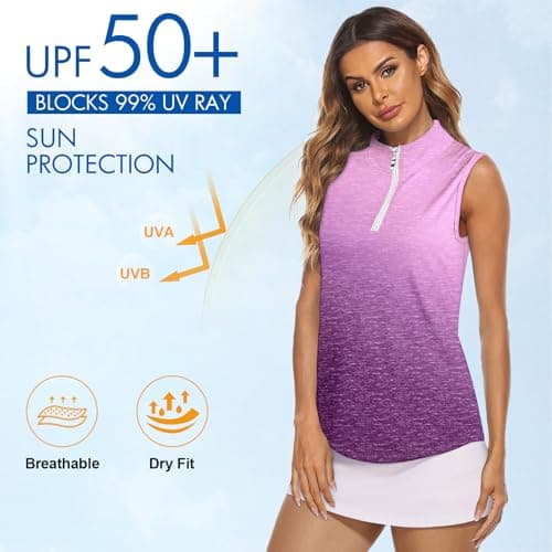 Koscacy Women's Sleeveless Golf Tennis Polo Shirts Zip Up Dry Fit Workout Tank Tops Athletic Shirt — view 3