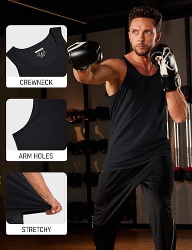 MAGCOMSEN Men's Tank Tops Sleeveless Summer Workout Shirt Casual Bodybuilding Lightweight Breathable Muscle T Shirt Black,L — view 4