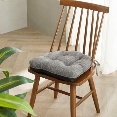 Quilmfoam 16.5"x15.5" Kitchen Chair Cushions Set of 4 for Dining Chair, Soft Tufted Non-Slip Memory Foam Seat Cushion with Ties for Indoor Kitchen Dining Furniture, Dark Grey — view 8