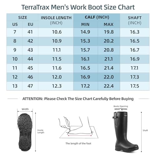 TerraTrax Men's Winter Rubber Boots & Heavy Duty Work Boot, Waterproof Insulated Muck Rain Boots for Snow, Farm, Hunting & Ice Fishing (Sub-Zero Cold Rated), Wellington Black 10 — view 7