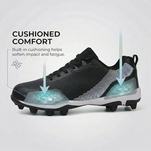 BKWHDAY Baseball Cleats Men Molded Rubber Studs Mens Softball Shoes Turf Dirt Fields Black — view 5