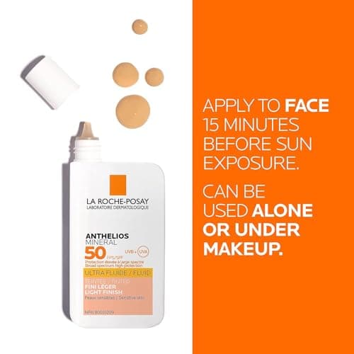 La Roche-Posay Face Sunscreen, Anthelios Tinted Mineral Ultra-Fluid SPF 50 Lotion UVA-UVB Sun Protection, Titanium Dioxide, 100% Mineral Filter, Fragrance Free, Water Resistant. Travel Size, 50ml — view 4