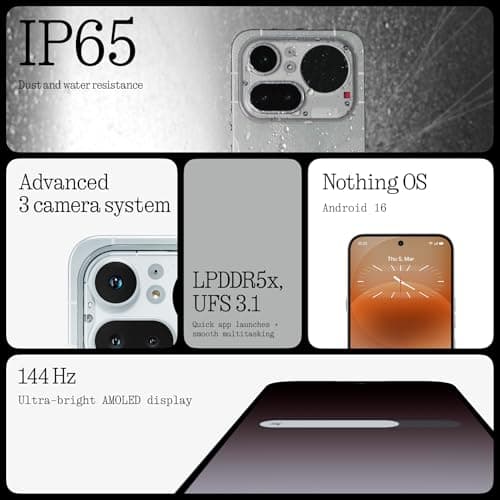 Nothing Phone (4a) Pro Cell Phone 2026 New, Unlocked Android 16 Smartphone, Triple-Lens Camera, AI Photo Edits, 6.83" 144Hz AMOLED Display, 5080mAh Battery, Dual-SIM Glyph Matrix (Sliver, 8+128GB) — view 3