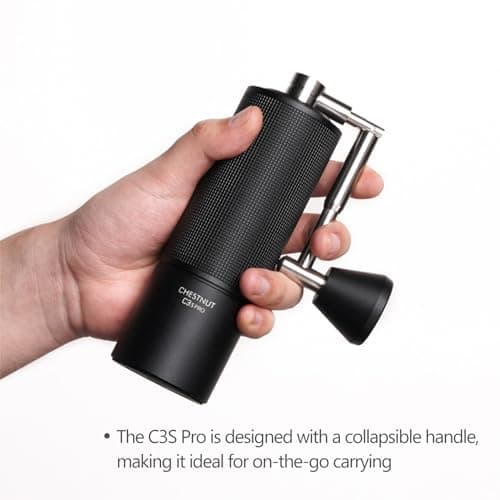 TIMEMORE Chestnut C3S Pro Manual Coffee Grinder, Stainless Steel S2C Conical Burr Coffee Grinder, Hand Coffee Grinder with Foldable Handle, Adjustable Grind Setting for Travel/Camping/Home, Black — view 4