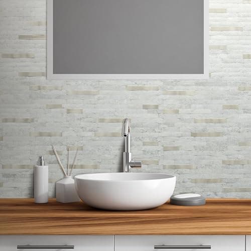 AULIGET 2 Sheets Faux Stone Peel and Stick Backsplash, Beige Stone Look PVC Wall Tile Stick on Backsplash for Kitchen and Bathroom — view 3