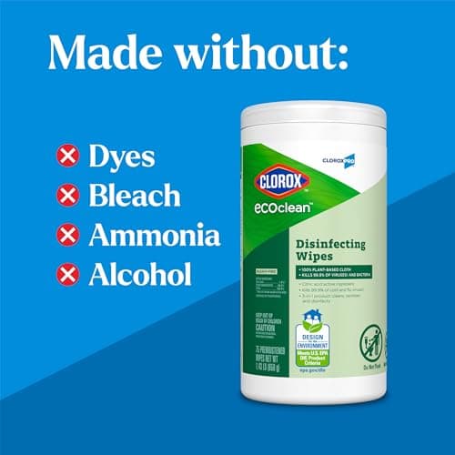 CloroxPro Clorox EcoClean Disinfecting Wipes, Multi Purpose Bleach Free Cleaner, Made with Citric Acid and Plant Based Ingredients, Antibacterial Disinfectant, Multi Surface Use, 75 Ct, Pack of 6 — view 3
